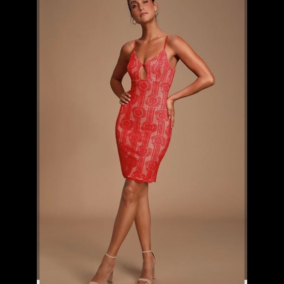 Lulus Other - Lulu's women’s Scarlet Lace Overlay Dress fully lined in nude Size XL  NWOT